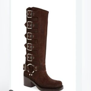 Jeffrey Campbell Trouble Buckle Brown Suede Boots 5.5